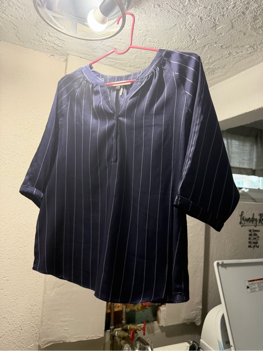 Sioni Navy Pinstripe Blouse with White Stripes